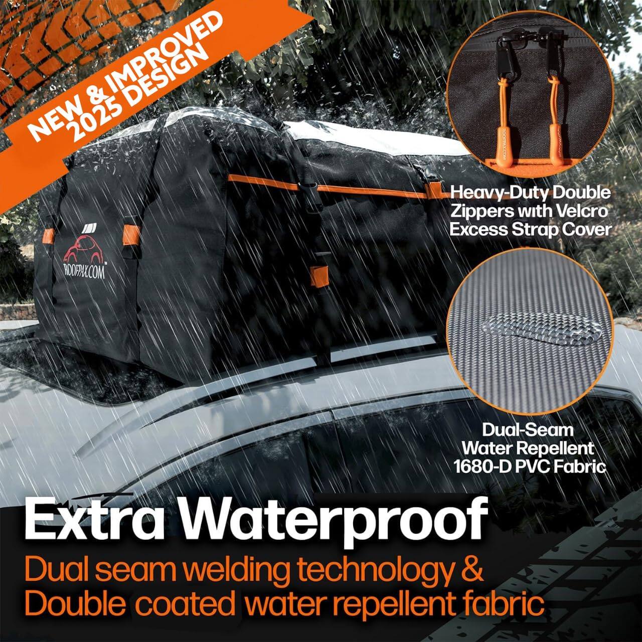 **NEW & IMPROVED 2025 DESIGN**

**Heavy-Duty Double Zippers with Velcro Excess Strap Cover**

**Extra Waterproof**

**Dual-Seam Water Repellent 1680-D PVC Fabric**

**Dual seam welding technology & Double coated water repellent fabric**