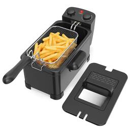 Costway - 3 Liter Electric Deep Fryer 1700W Oil Fryer with Detachable Frying Basket - Black