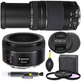 Canon - EF 50mm f/1.8 STM and EF 75-300mm III Combo Lens Bundle with AOM Starter Kit (1 Year AOM Warranty)