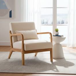 Forest'nSky - Natural Wood Mid Century Modern Office Chair with Solid Wood Frame & Lumbar Pillow with Cushion - Beige