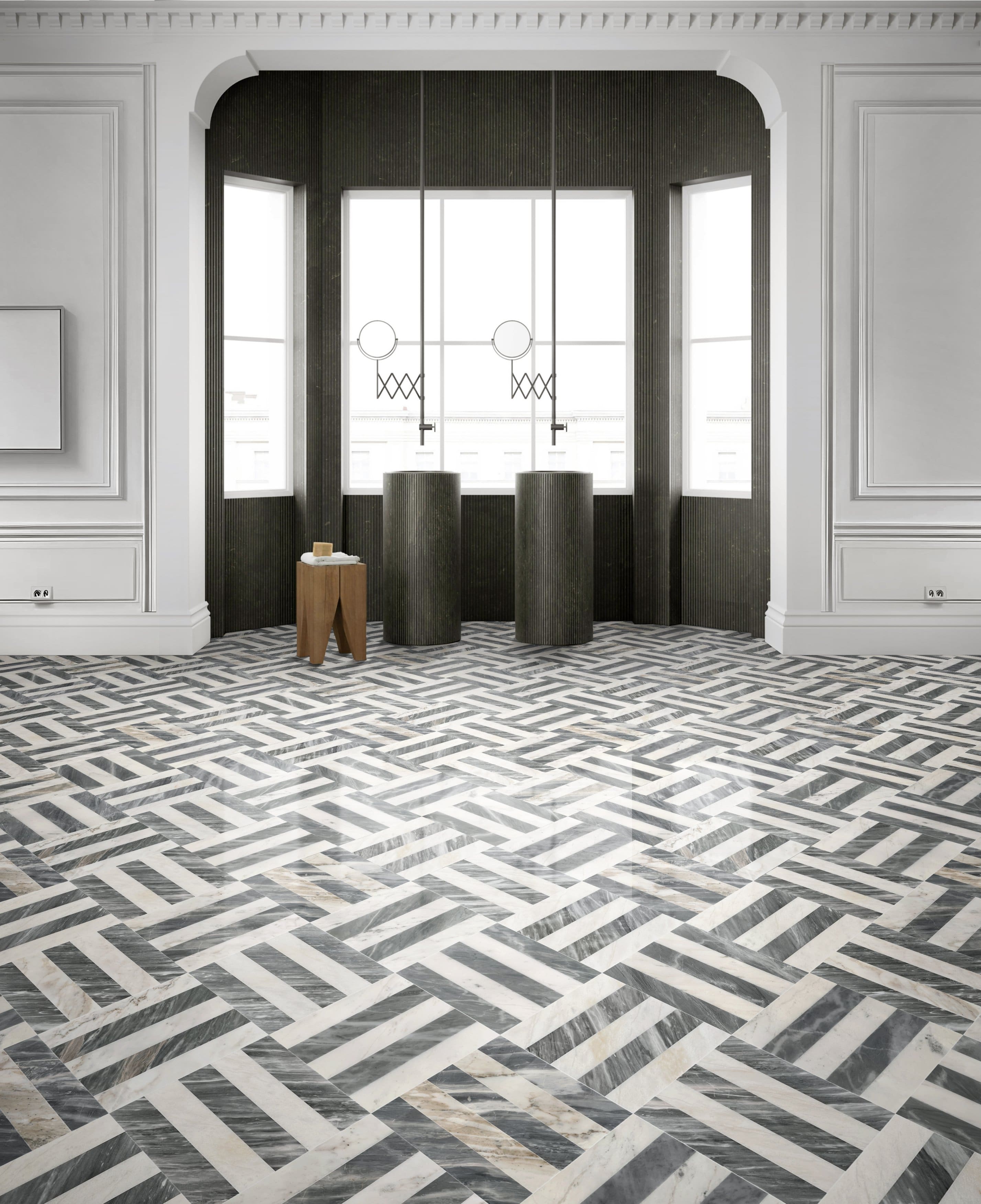 APRILSOUL - 12x12in Grey Water jet Marble Tiles Polished - White