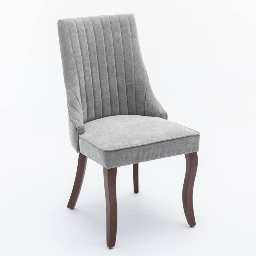 Back. Loheer - Loheer Gray Dining Chairs Set of 2 Upholstered High Back Fabric Kitchen Chairs with Solid Wood Legs - Gray.