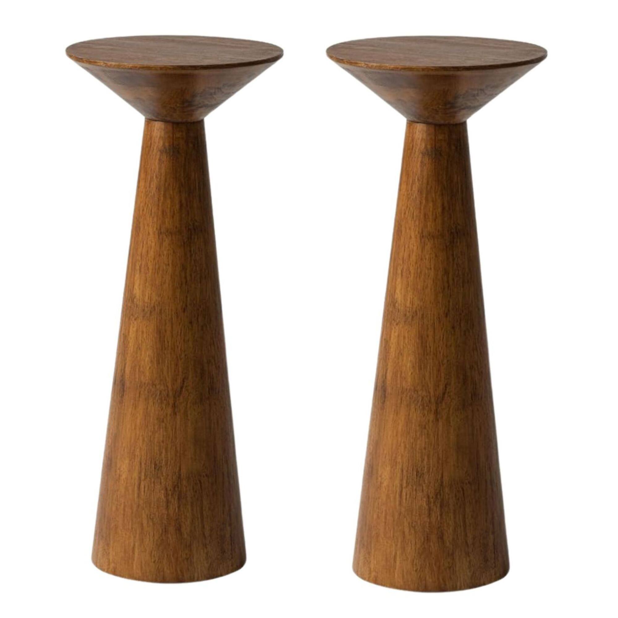 Front. COZAYH - COZAYH Pedestal Tall Round Table for Living Rooms or Bedrooms, Walnut, Set of 2 - Walnut.