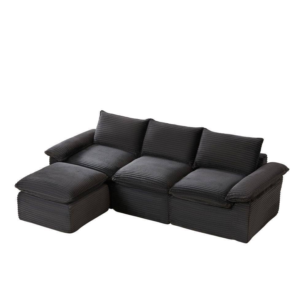 Back. Kadyn - Modular Corduroy Sectional Sofa, Oversized Cloud Couch with Ottoman, DarkGray - Gray.