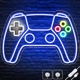 PARKER SLATER - Gamer Gamepad Neon Sign – LED Wall Light for Gaming Room, USB Powered - Blue