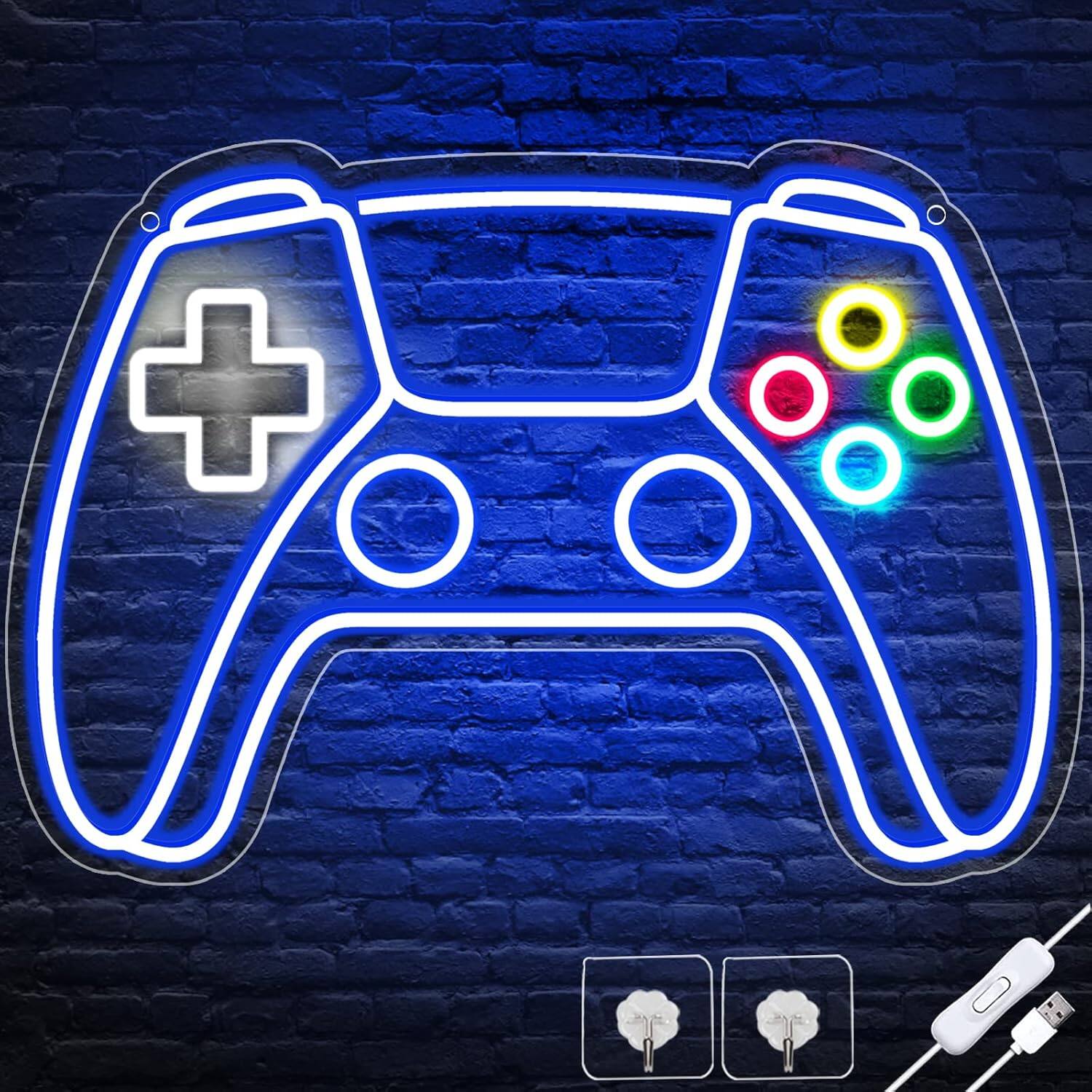 Front. PARKER SLATER - Gamer Gamepad Neon Sign – LED Wall Light for Gaming Room, USB Powered - BLUE.