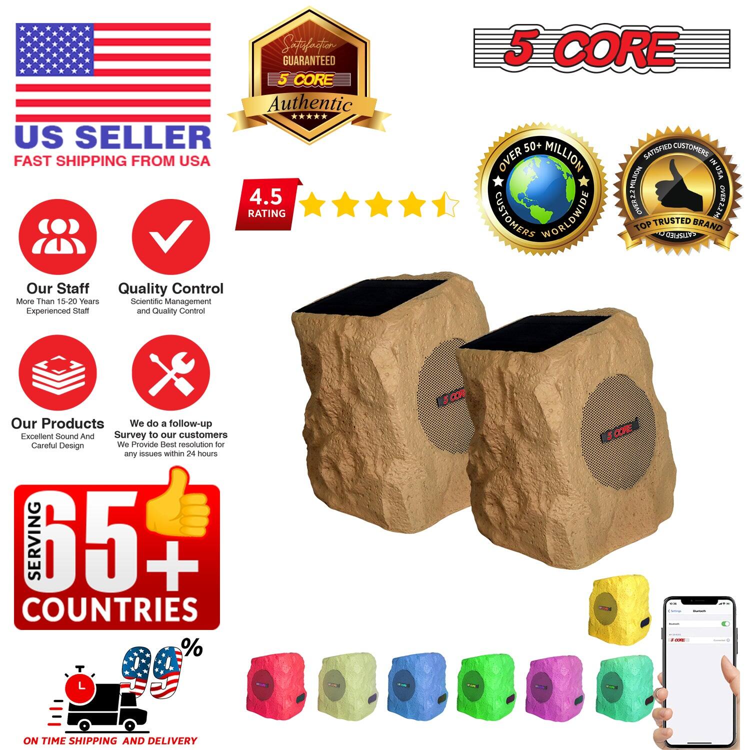 Satisfaction GUARANTEED  
5 CORE  
Authentic ***** US SELLER  
FAST SHIPPING FROM USA  
4.5 RATING  

Our Staff  
Quality Control  
More Than 15-20 Years  
Scientific Management  
Experienced Staff and Quality Control  

5 CORE  
50+ SATISFIED CUSTOMERS  
OVER 50 MILLION IN USA  
OVER 2.2M CUSTOMERS WORLDWIDE  
TOP TRUSTED BRAND  

Our Products  
Excellent Sound And Careful Design  
We do a follow-up Survey to our customers  
We Provide Rest resolution for any issues within 24 hours  

SERVING 65+ COUNTRIES  
% SCORE - - d L  
ON TIME SHIPPING AND DELIVERY