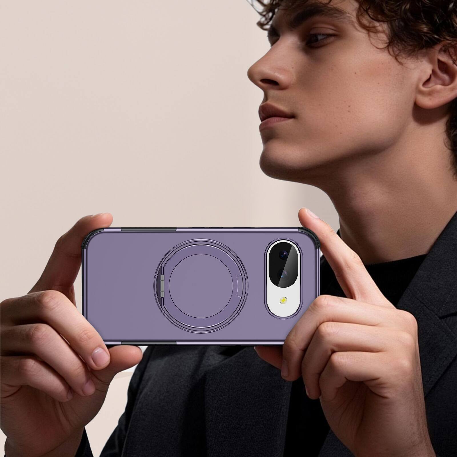 Alt View 2. Dteck - Magnetic Shockproof Case for Google Pixel 10a, 360 Rotating Ring Stand Non Slip Cover with Raised Edge Protection - Lightpurple.