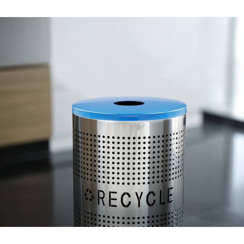 Alt View 8. Alpine Industries - 26 Gallon Perforated Recycling Trash Can with Lid and Liner - Blue - Recycle Label.