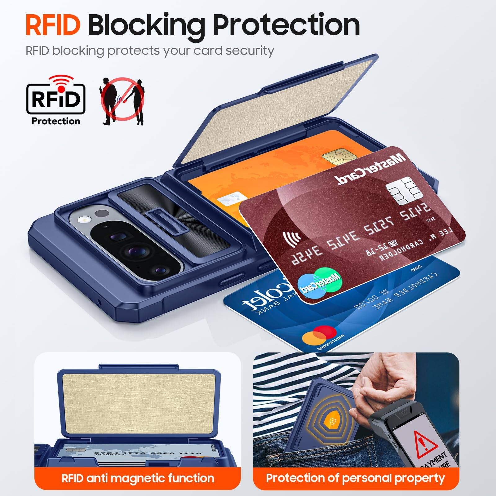 Back. Jadie Link - Cenmaso Pixel Pro Case Card Holder Cards Sliding Camera Cover Kickstandrfid Blocking Drop Protection Tpu Edge Wallet - Black+Dual Kickstand-Pixel 10 Pro Fold Case.