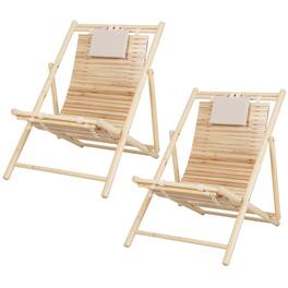 Costway - 2 PCS Patio Outdoor Adjustable Folding Wood Sling Chair Lounge Assembly Free - Natural