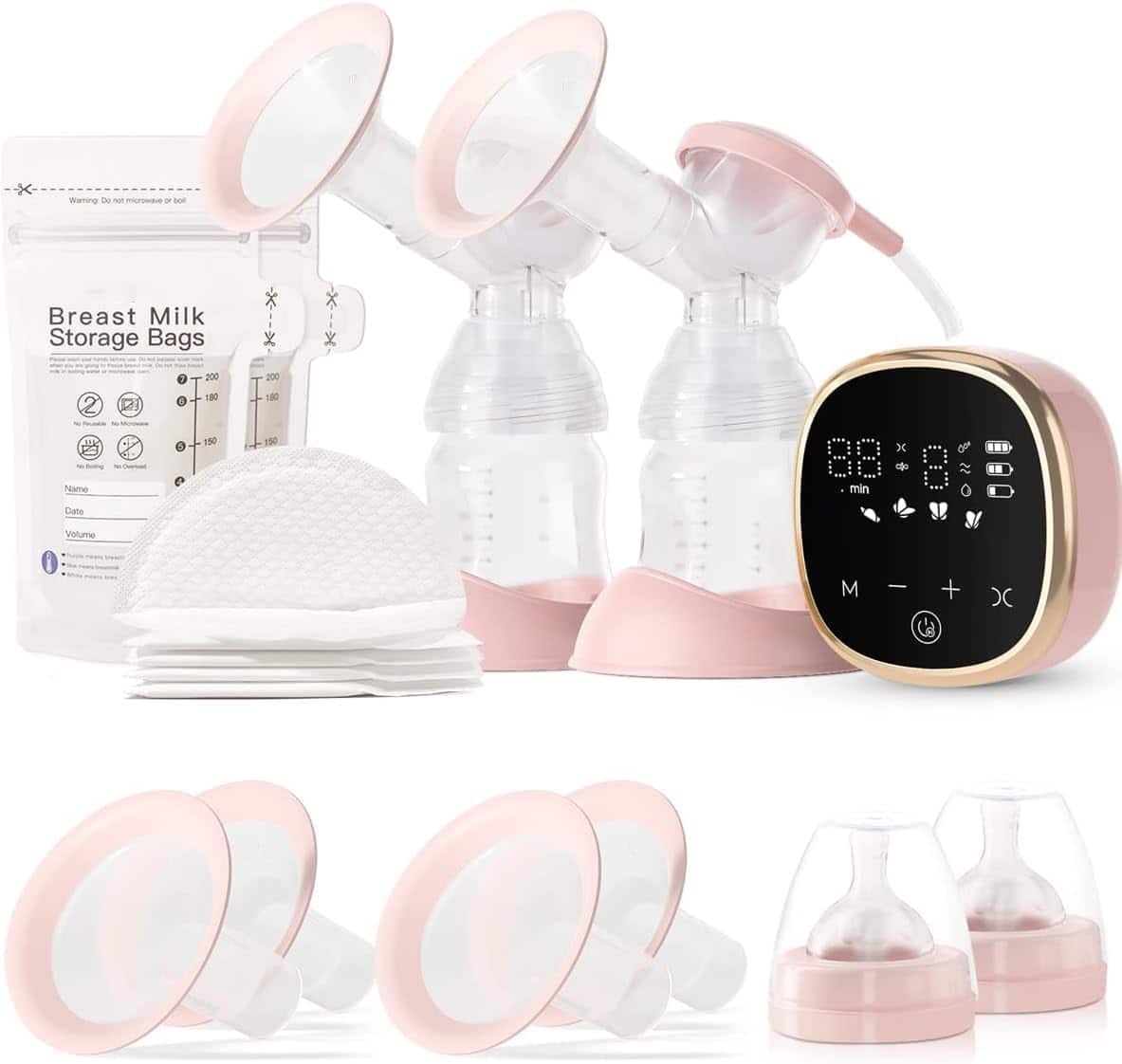 GlowWise - Portable Hospital Grade Breast Pump Electric Double Pump with 4 Modes & 9 Levels, Quiet & Rechargeable Home/Work/Travel - Pink