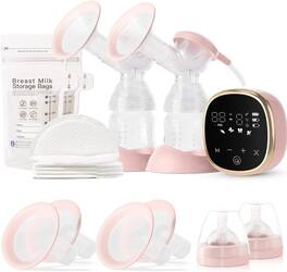 GlowWise - Portable Hospital Grade Breast Pump Electric Double Pump with 4 Modes & 9 Levels, Quiet & Rechargeable Home/Work/Travel - Pink