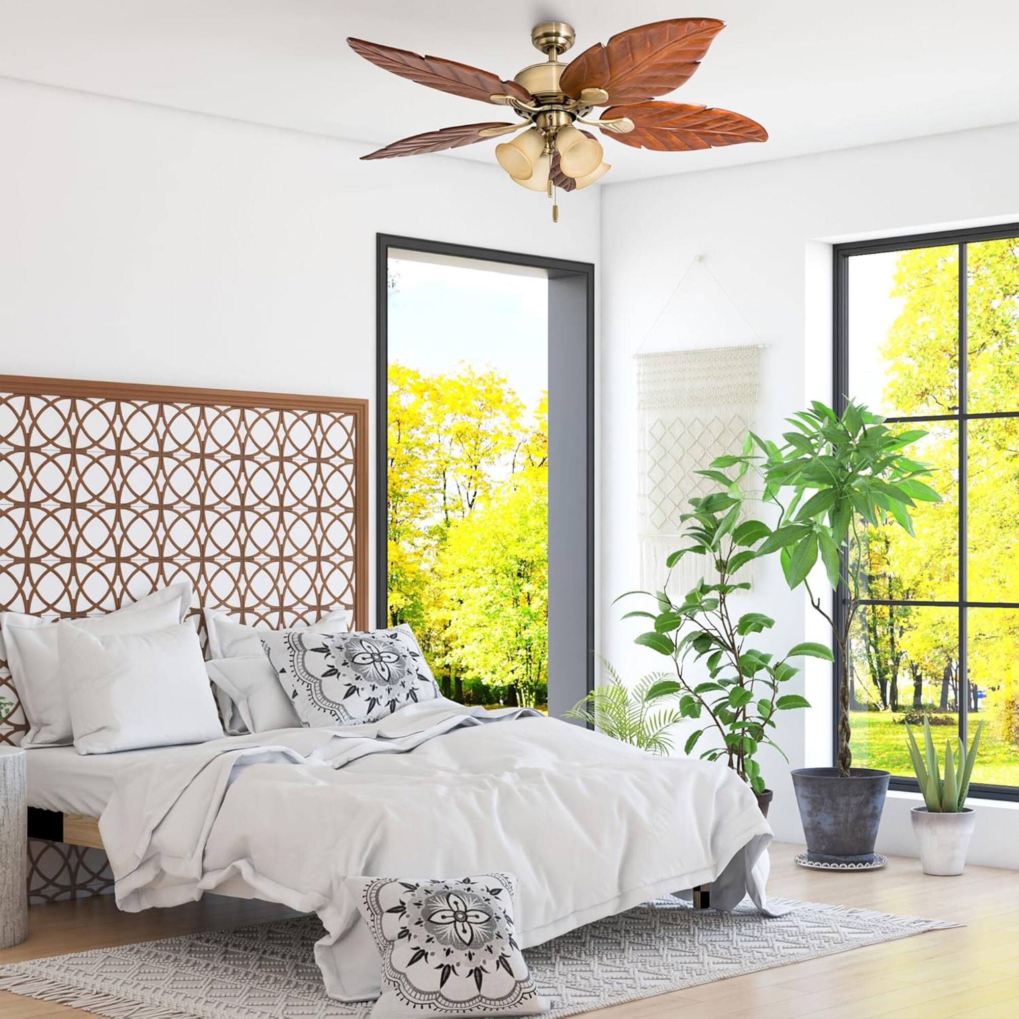 Alt View 6. Honeywell - Honeywell Royal Palm 52" Tropical LED Ceiling Fan with Pull Chain, Aged Brass - Aged Brass.