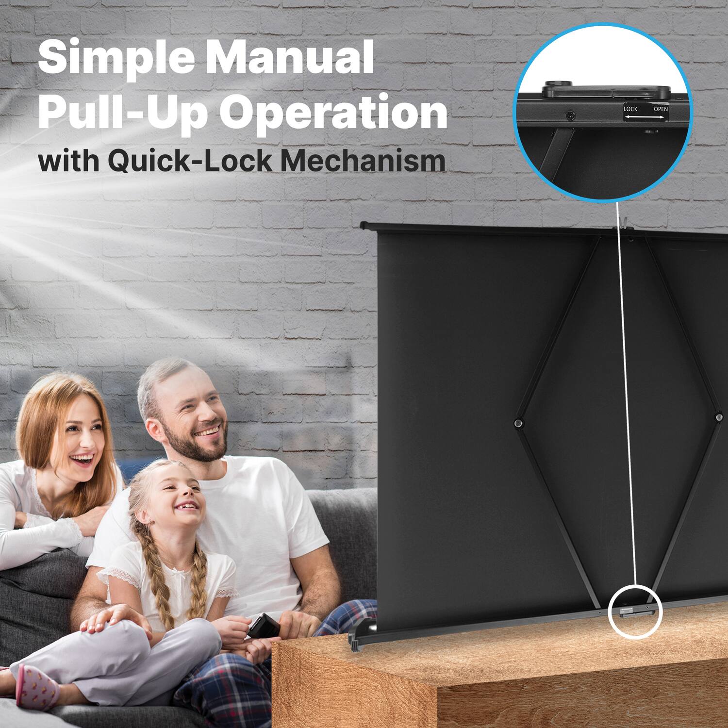 Simple Manual Pull-Up Operation with Quick-Lock Mechanism

LOCK OPEN