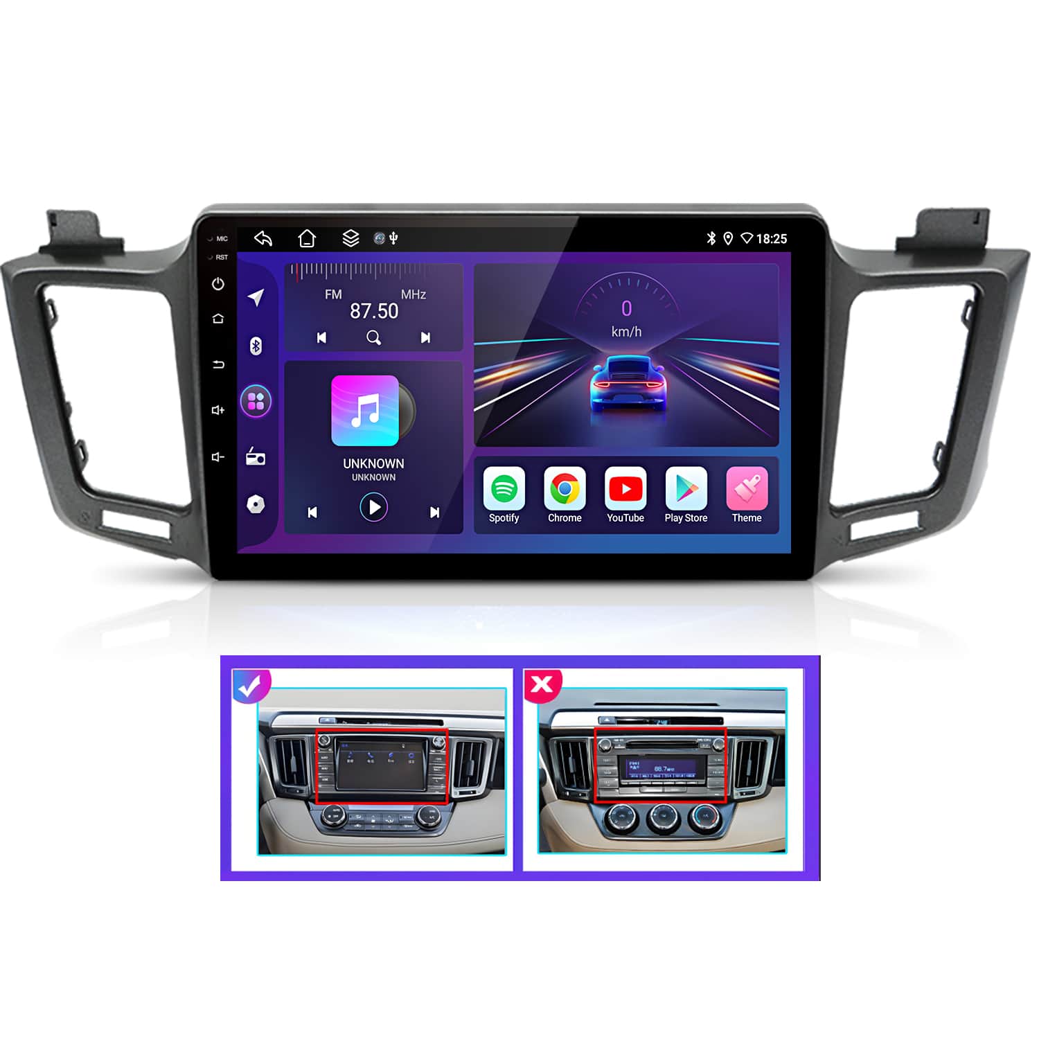 Junsun - Big Screen 10"6+128GB Android15 8Core carplay For Toyota RAV4 2012-2018 Car Stereo Radio GPS Navi WIFI RDS DSP SWC FM BT - Black