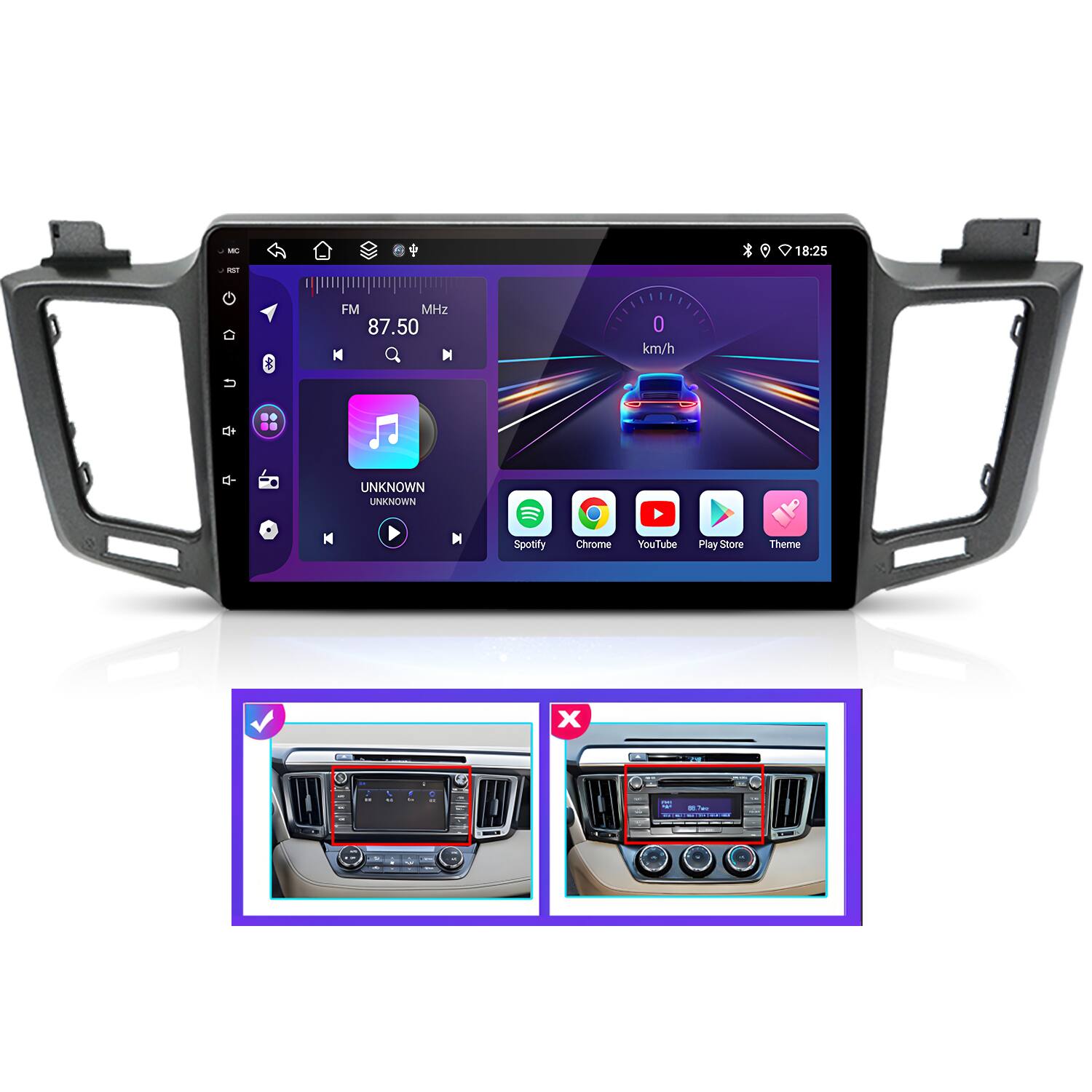 Junsun - Big Screen 10"6+128GB Android15 8Core carplay For Toyota RAV4 2012-2018 Car Stereo Radio GPS Navi WIFI RDS DSP SWC FM BT - Black