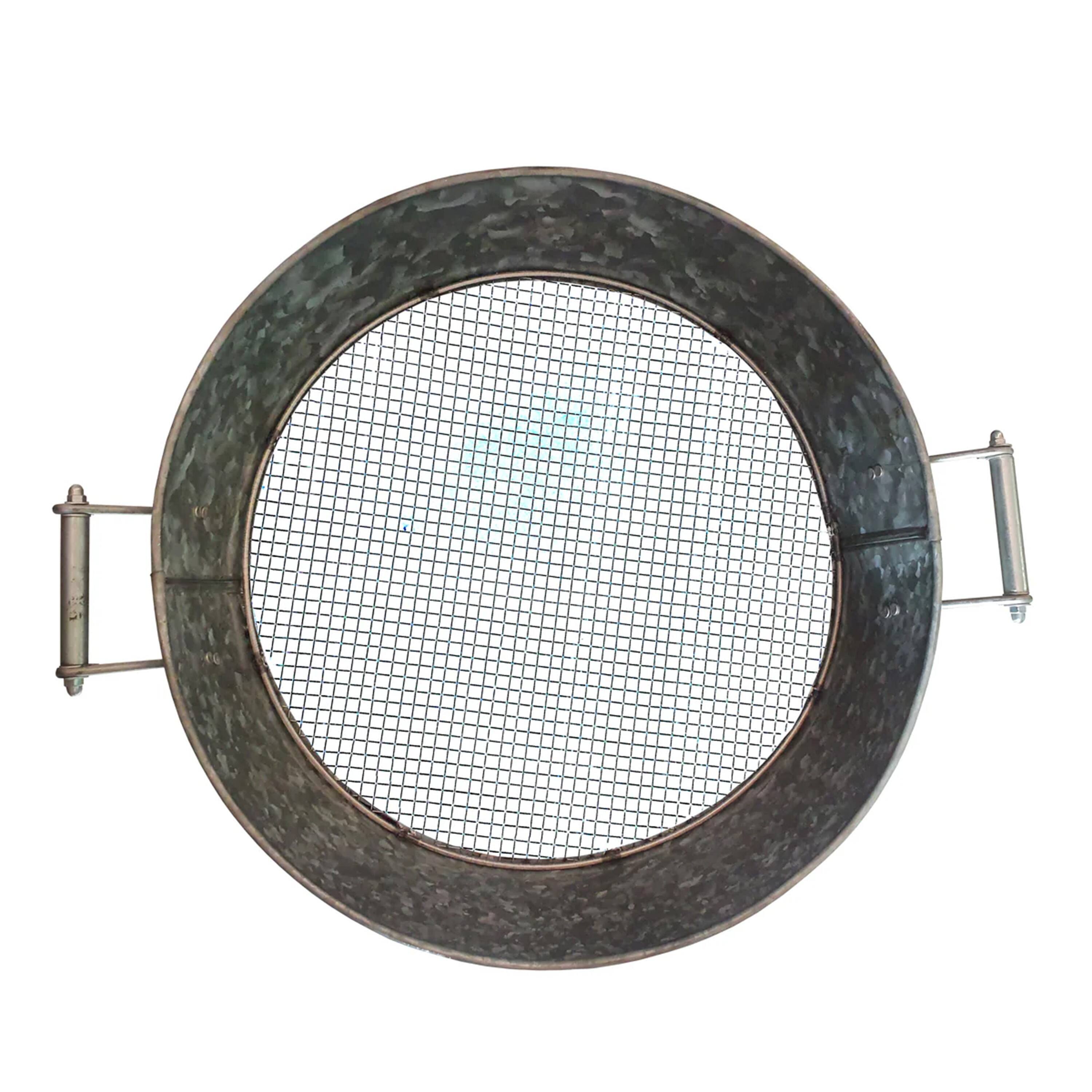 Angle. Manhattan Lane - Round Galvanized Steel Compost Sifter with Wire Mesh Design Base - Silver.