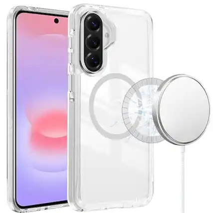 Front. Kitcheniva - Stylish Magnetic Circle Case With Colored Edge Trim And Tempered Glass For Samsung Galaxy A37 White - White.