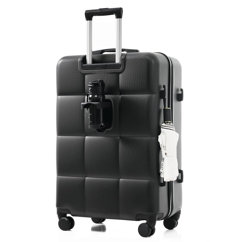 Angle. BreeBe - Luggage Set of 3, Airline Certified Carry-on Luggage with Cup Holder, ABS Hard Shell Luggage with Spinner Wheels - Black.