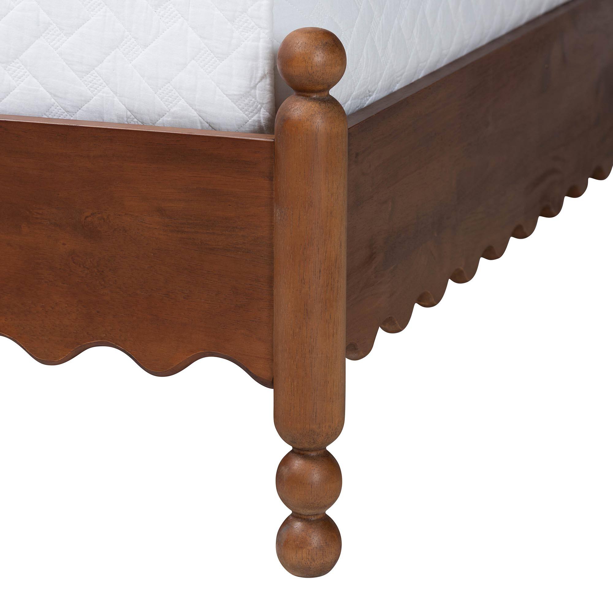 Alt View 1. Baxton Studio - Hoffman Platform Bed - Farmhouse Bed Frame with Scalloped Design and Turned Posts, Queen - Walnut Brown.