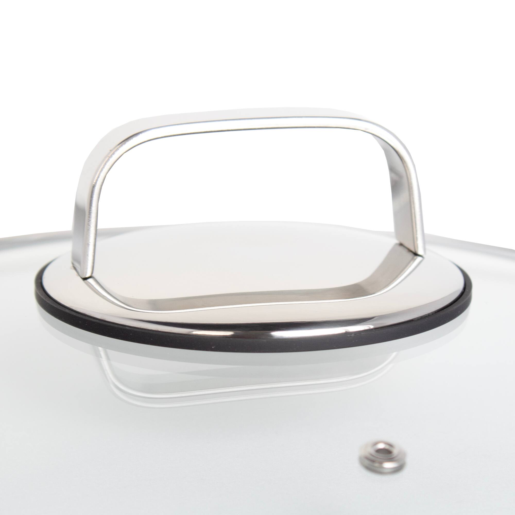 Alt View 3. Livwell Brands - DiamondClad™ 14" Tempered Glass Lid with Silicone Rim, Cool Touch Insulated Handle, Dishwasher Safe – Clear - Silver/Glass.
