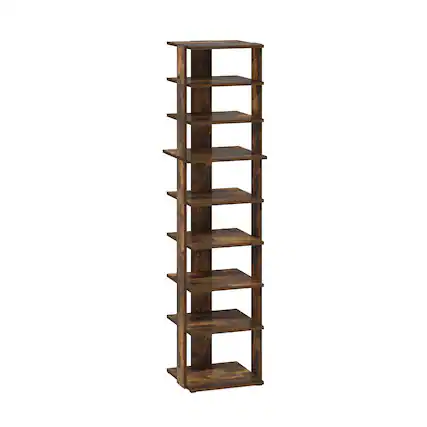 Front. Furinno - Compact 9-Tier Vertical Space Saving Free Standing Shoe Tower, Shoe Rack for Closet Entryway - Amber Pine.