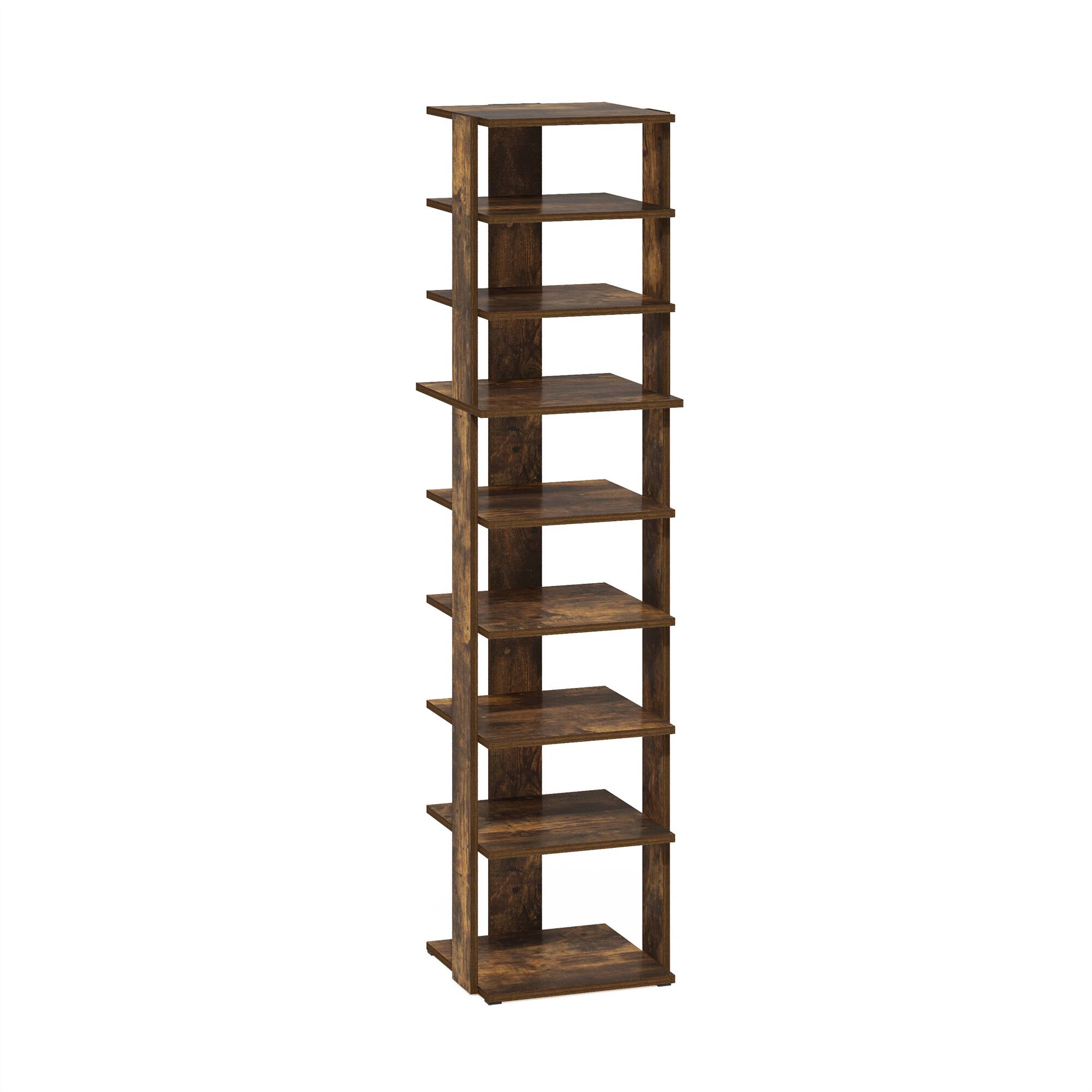 Front. Furinno - Compact 9-Tier Vertical Space Saving Free Standing Shoe Tower, Shoe Rack for Closet Entryway - Amber Pine.