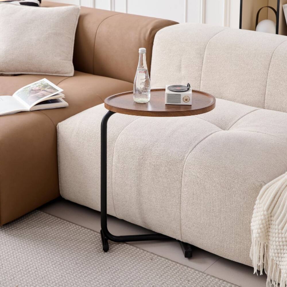 Left. Loheer - Loheer Brown C-Shaped Side Table Small Sofa End Table for Living Room Space Saving Couch Bedside Table with Metal Frame - Brown.
