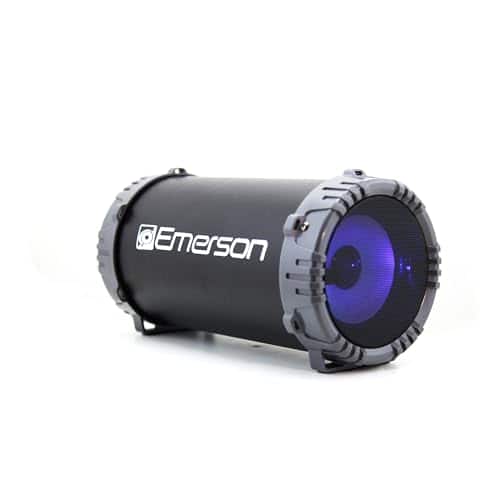 Front. Emerson - Emerson EAS-3001 Portable Bluetooth Speaker with LED Lights, Strap, AUX Input, USB Charging, Dual Speakers - GRAY.