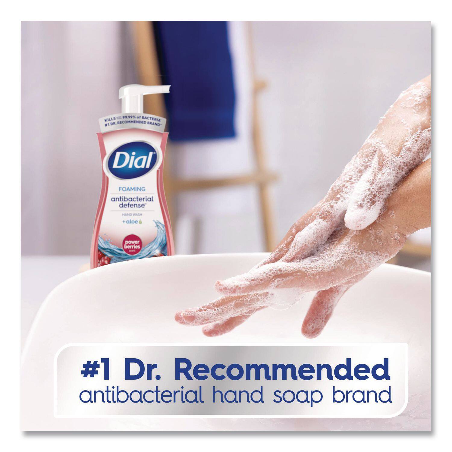9% an BACTERIA KILLS ECOMMENDED D1 D BRAND" Dial FOAMING antibacterial defense TAINE mnies + aloe  power berries - #1 Dr. Recommended antibacterial hand soap brand

Corrected text:
9% an BACTERIA KILLS ECOMMENDED D1 D BRAND" Dial FOAMING antibacterial defense TAINE mnies + aloe  power berries - #1 Dr. Recommended antibacterial hand soap brand