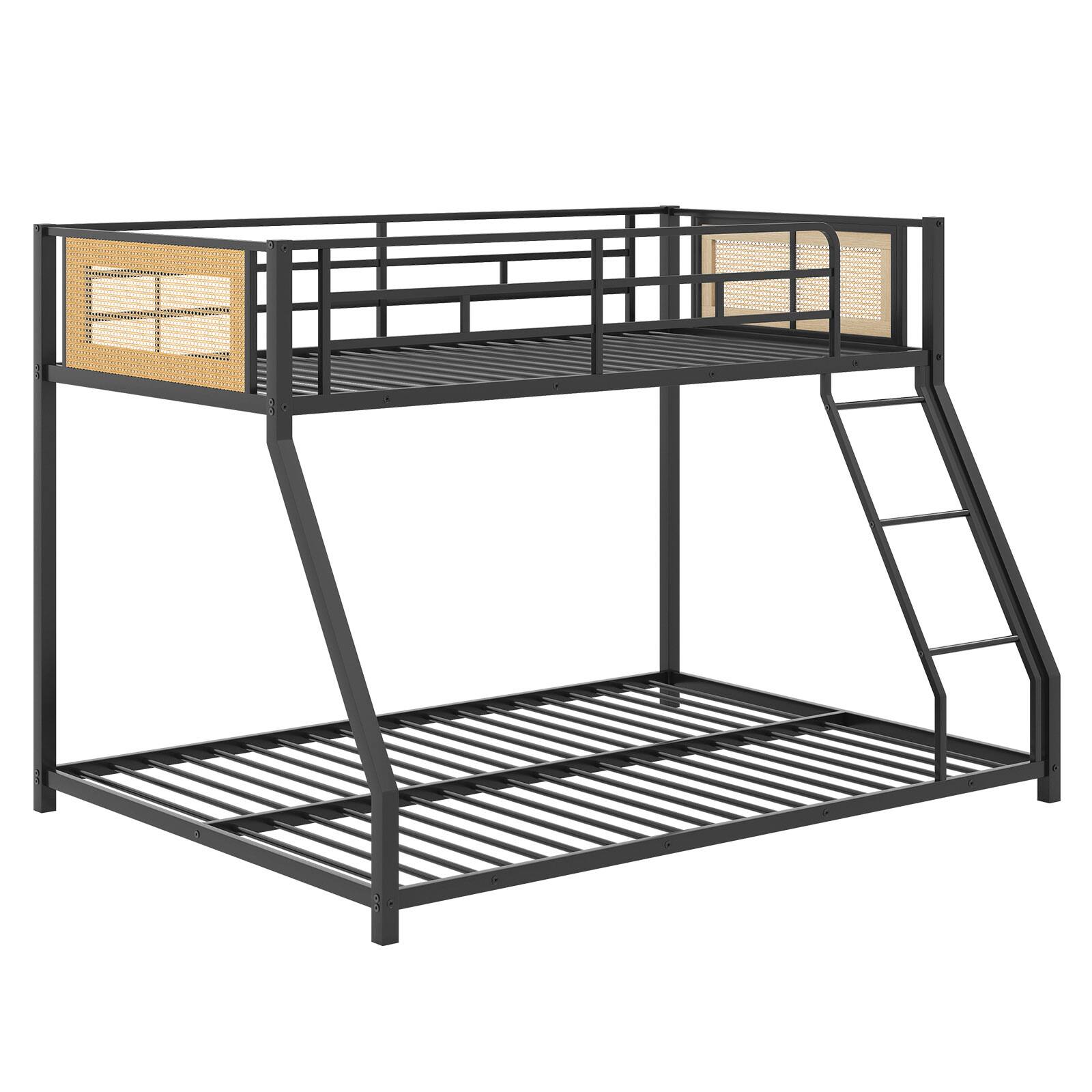 Alt View 9. Gymax - Gymax Metal Bunk Bed Twin Over Full Low Profile Bunkbeds w/ Full Length Safety Guardrail Black - Black.