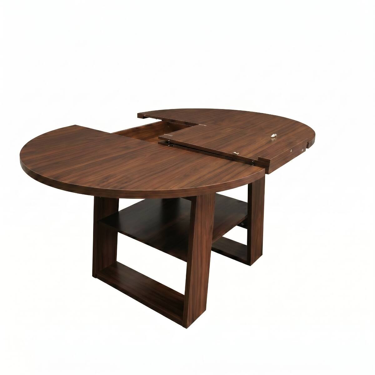 Alt View 8. Loheer - Loheer Extendable Round Dining Table, Walnut, Round-to-Oval Table for 4 to 6 People - Walnut.
