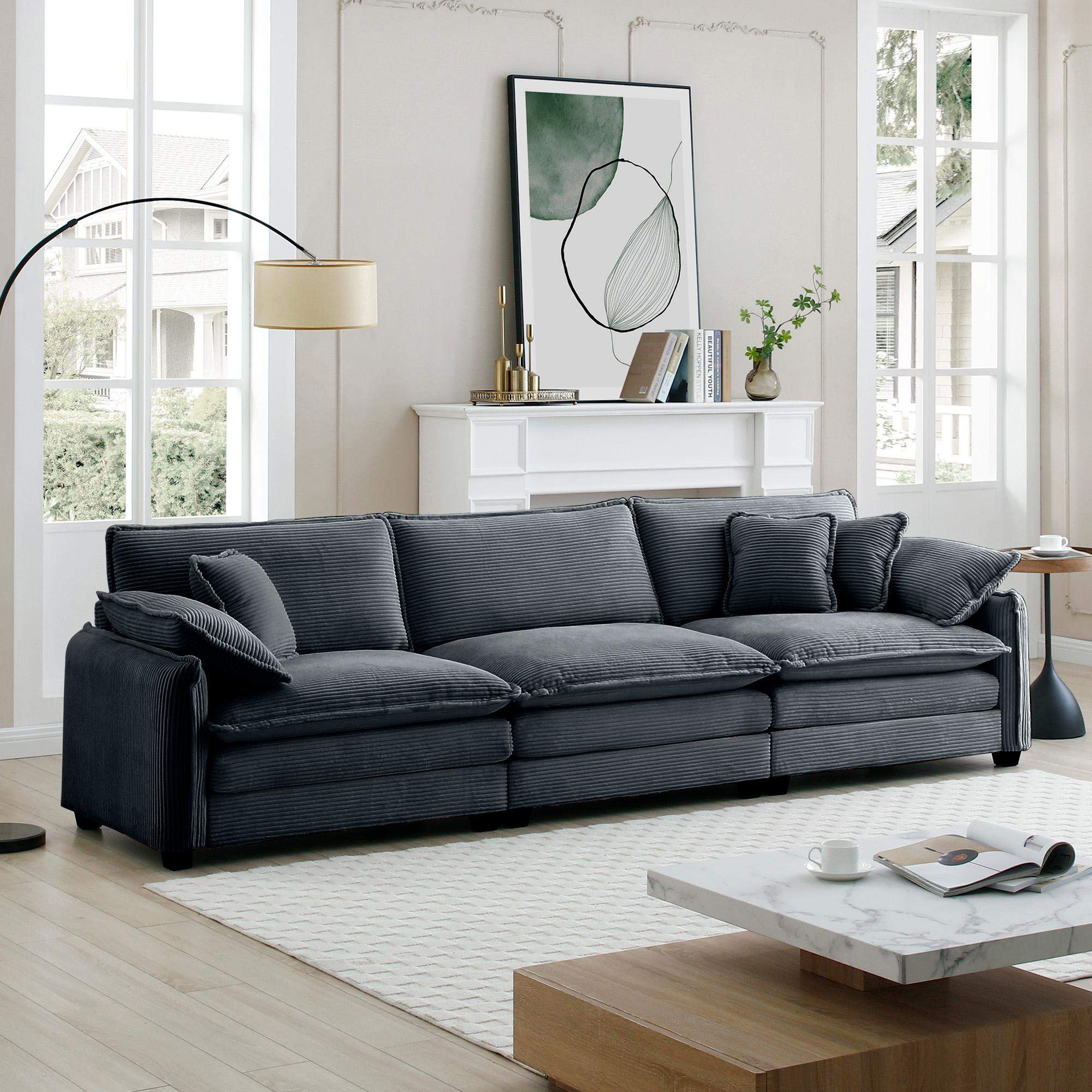 Left. LOVMOR - Mira 3 Seater Sofa Grey Corduroy 3S - Grey.
