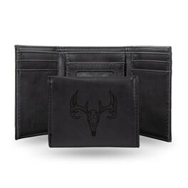 Rico Industries - Outdoor Sportsman Big Buck Skull Rack Laser Engraved Black Trifold Wallet - Multi