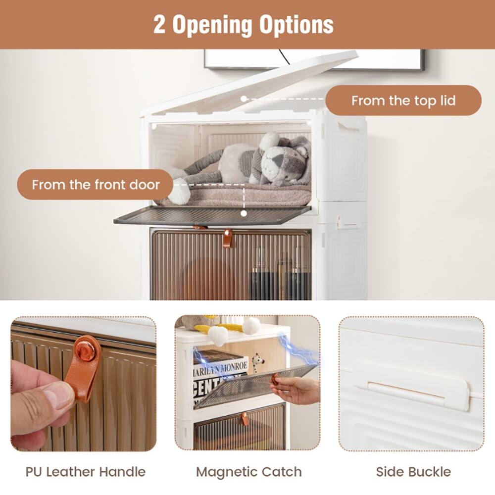 2 Opening Options

From the top lid  
From the front door

PU Leather Handle  
Magnetic Catch  
Side Buckle