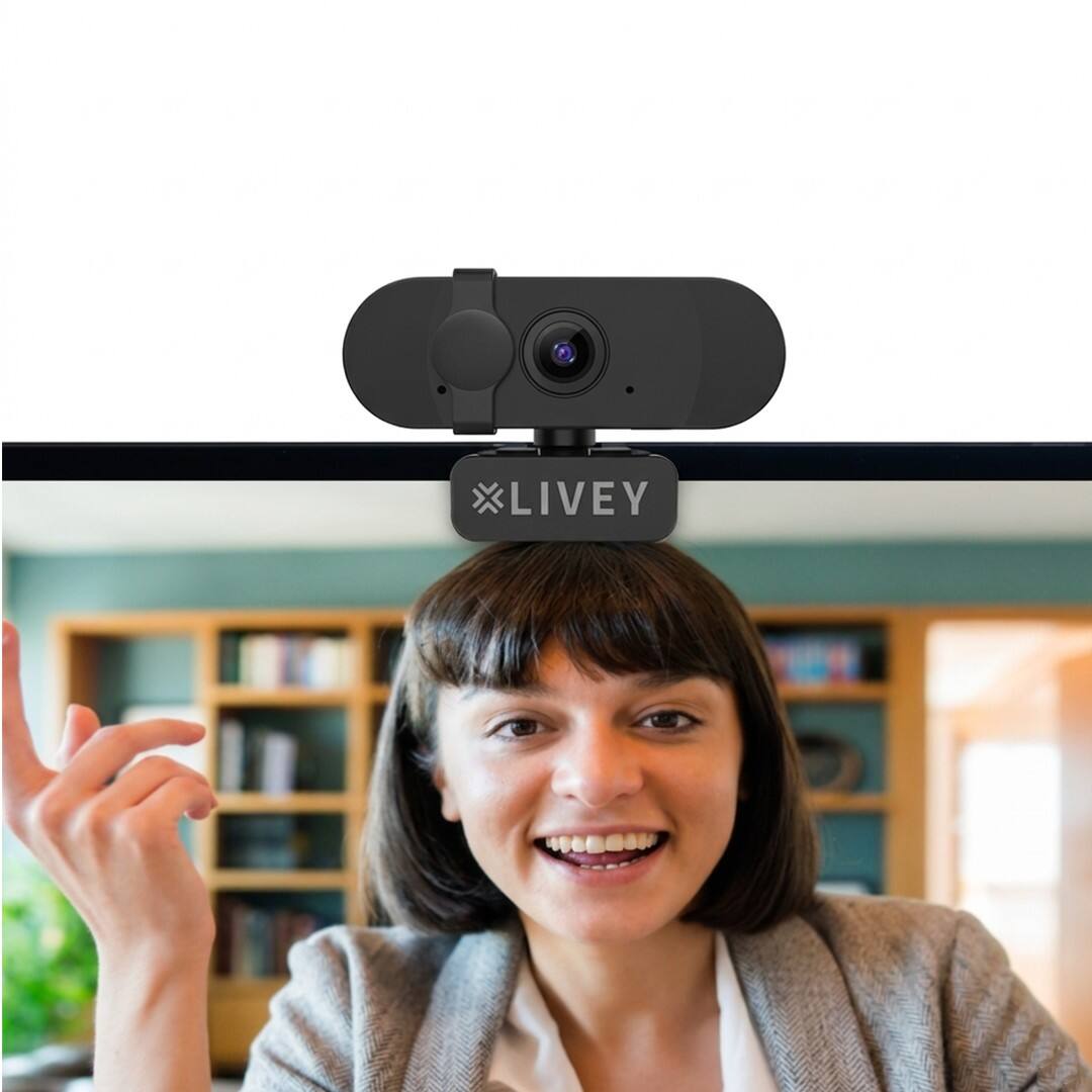 Alt View 2. LIVEY - RealSight WC300-Plus Professional webcam with Full HD 1080p, Fixed Focus, 30fps, In-built Mic, Privacy Shutter.