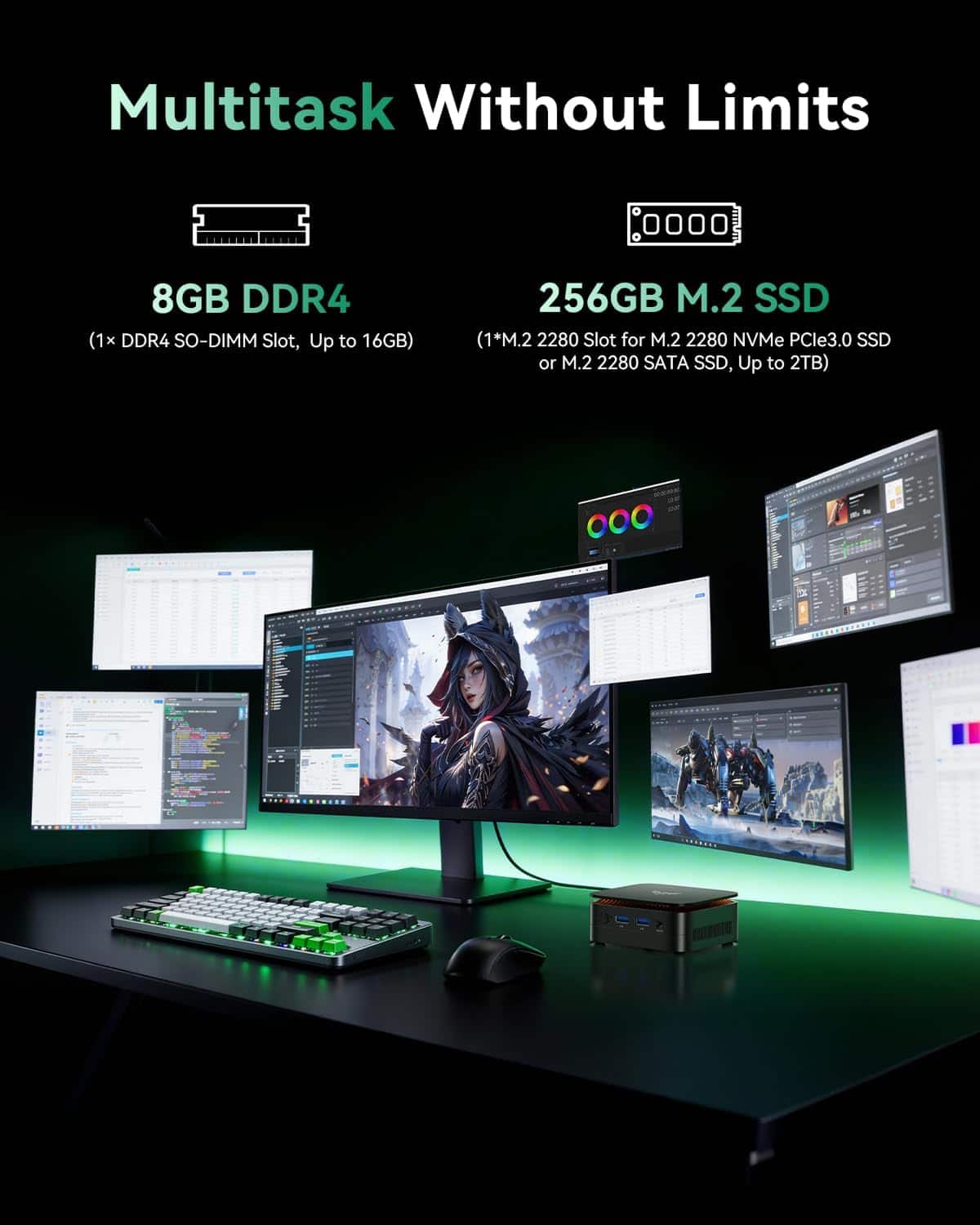 Kamrui E1 Mini PC AMD Ryzen 3 3250U 8GB DDR4 RAM 256GB M.2 SSD