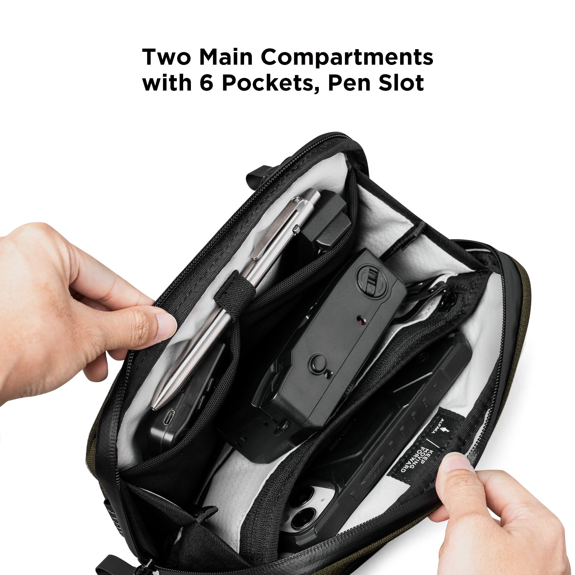 Two Main Compartments with 6 Pockets, Pen Slot