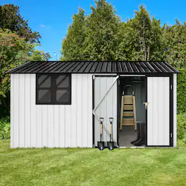 Mondawe - 12x10 Ft Metal Garden Sheds with Window - White+Black