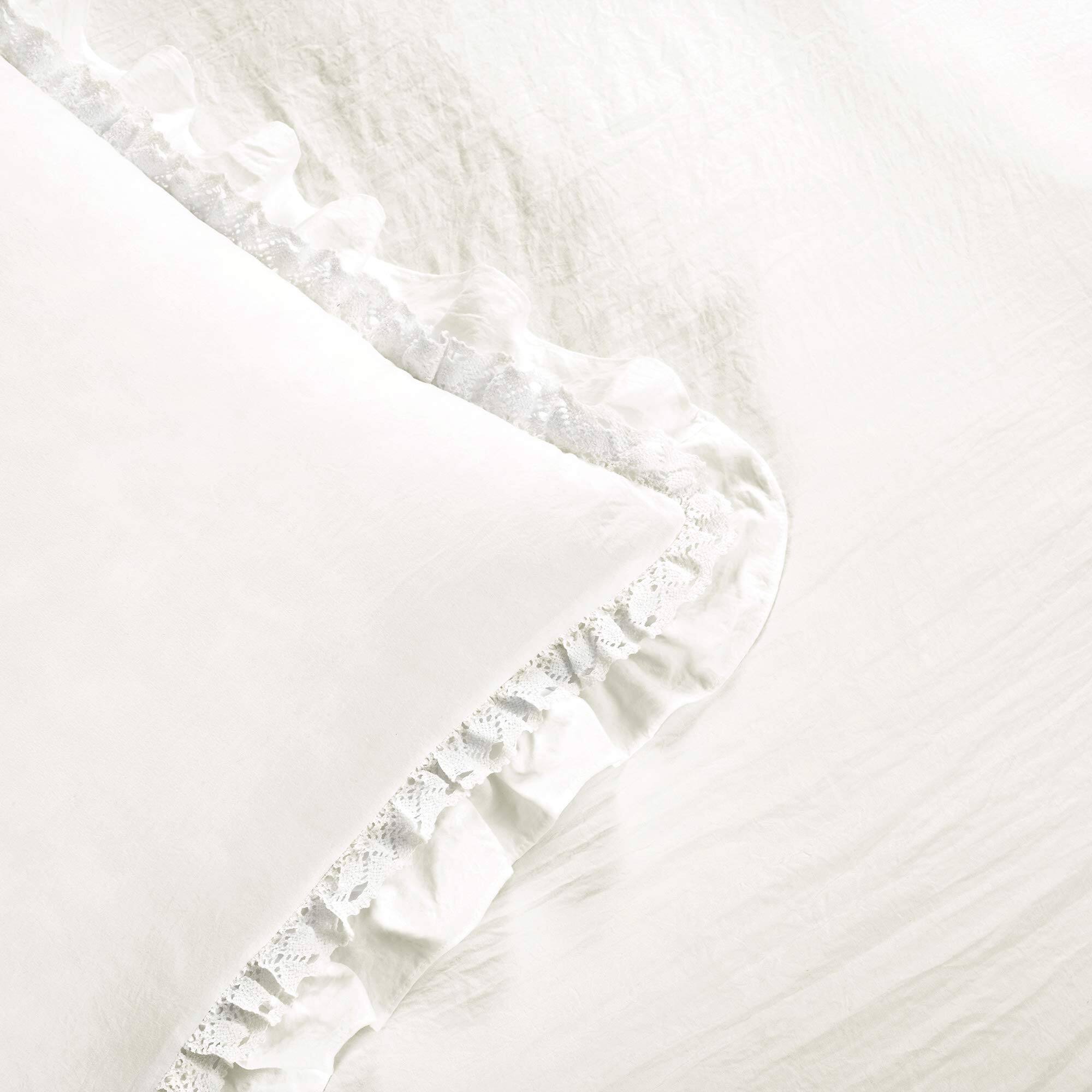 Alt View 2. Comfort Essence - Ella Ruffle Lace Comforter 3 Piece Set Fullqueen Cute Queen Bedding Coquette Trim - White-King-Duvet.