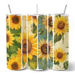 OrnamentallyYou - Sunflowers Season 20oz Tumbler With Stainless Steel Straw, Brushstrokes Vacation Beach Gift Cup - Multicolored