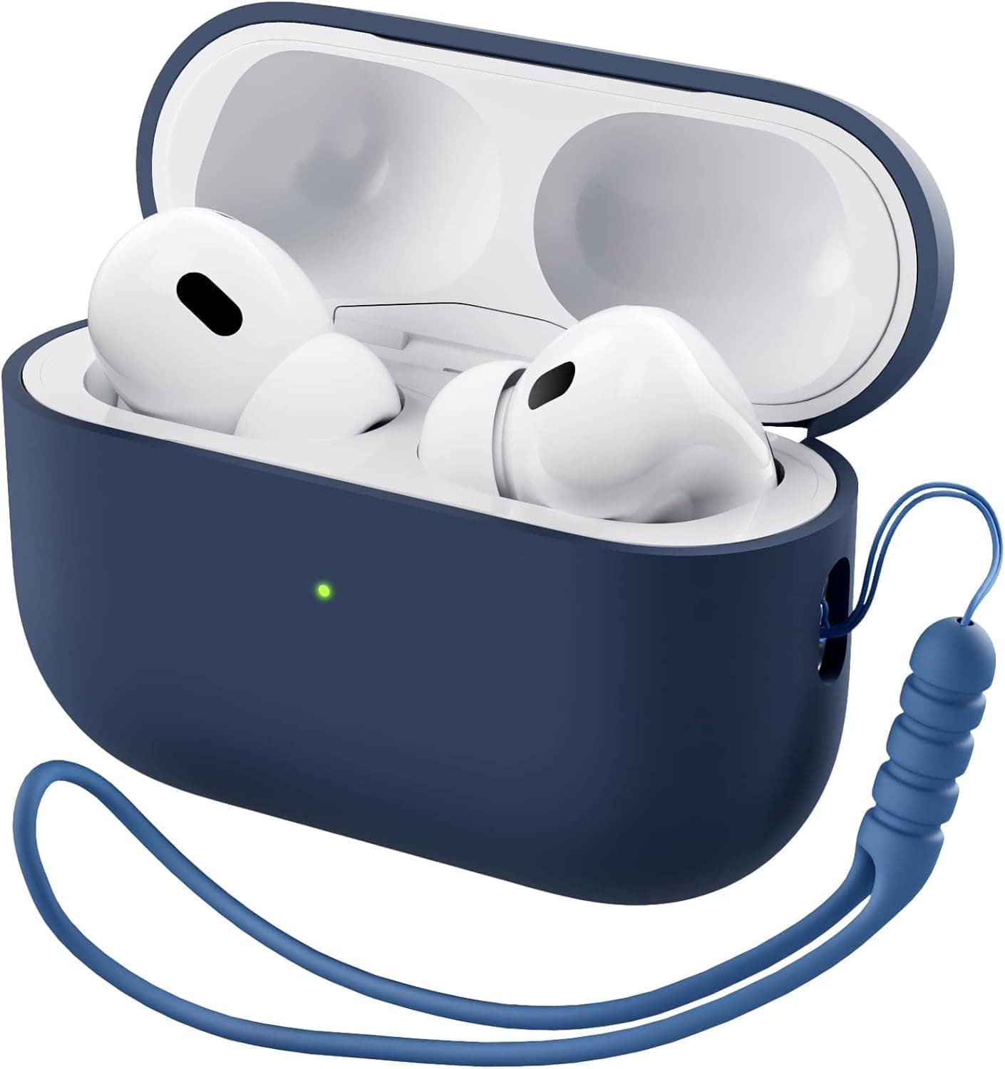 Front. Ornarto - ORNARTO for AirPods Pro 2 Case (2022), Protective Liquid Silicone Cover with Lanyard, Front LED Visible Case-Storm Blue - Storm Blue.