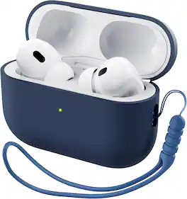 Ornarto - for AirPods Pro 2 Case (2022), Protective Liquid Silicone Cover with Lanyard, Front LED Visible Case - Storm Blue