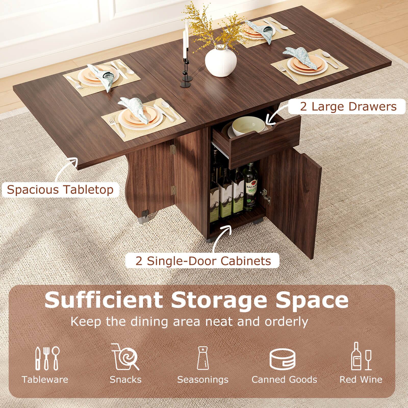 2 Large Drawers  
Spacious Tabletop  
2 Single-Door Cabinets  
Sufficient Storage Space  
Keep the dining area neat and orderly  
Tableware  
Snacks  
Seasonings  
Canned Goods  
Red Wine