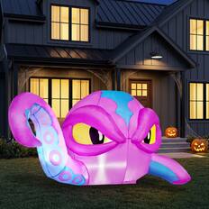 Front. Joyfy - 6.2FT Octopus Inflatable Halloween Decoration – Tentacles Bursting from Window with Built-in LEDs for Yard Displays - Pink.