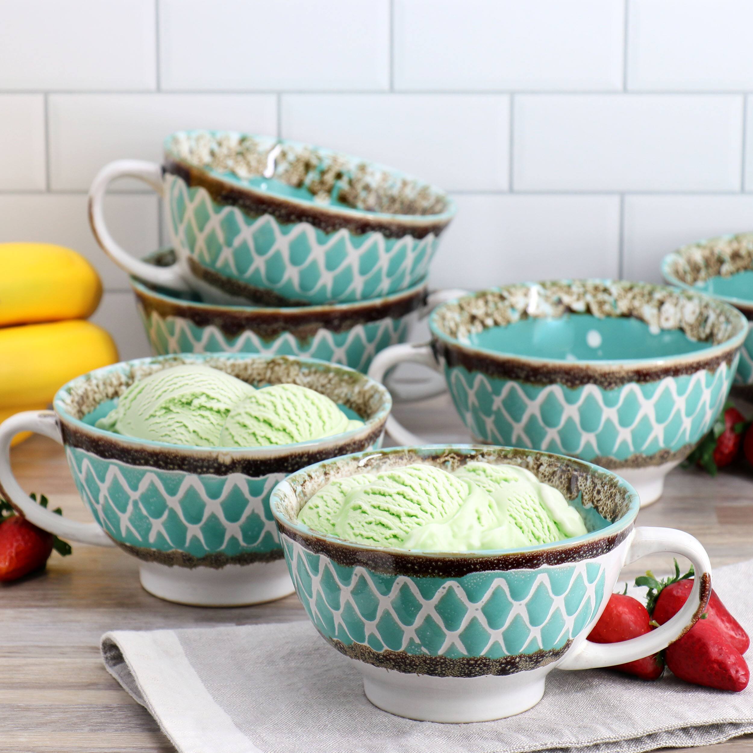 Alt View 5. Gibson - Meritage Otis 6 Piece 27 Ounce Stoneware Soup Bowl with Handle Set in Turquoise - Blue.