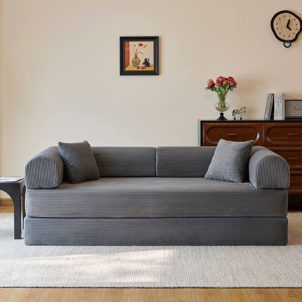 Angle. Loheer - Loheer 78.8" Compression Sofa Floor Sofa Bed Grey Corduroy Futon Couch Modular Sectional Sofa - Grey.