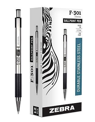 ZEBRA - F-301
3 Series Ballpoint Pen
Black Ink
Fine Point
Durable Stainless Steel
12 Pack