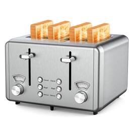 WHALL - 4 Slice Toaster with Dual Control Panels, 6 Shade Settings & Bagel Setting - Stainless Steel